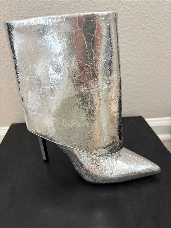 INC International Concepts Shoes - Silver Metallic Pointed-Toe Stiletto Ankle Boots